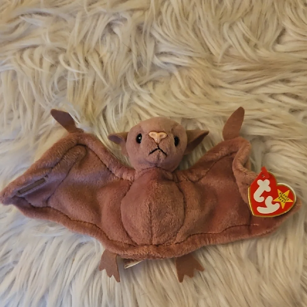 Batty Beanie Baby (1996) | Tan w/ Pink Nose | Velcro Wings | All Tags Attached